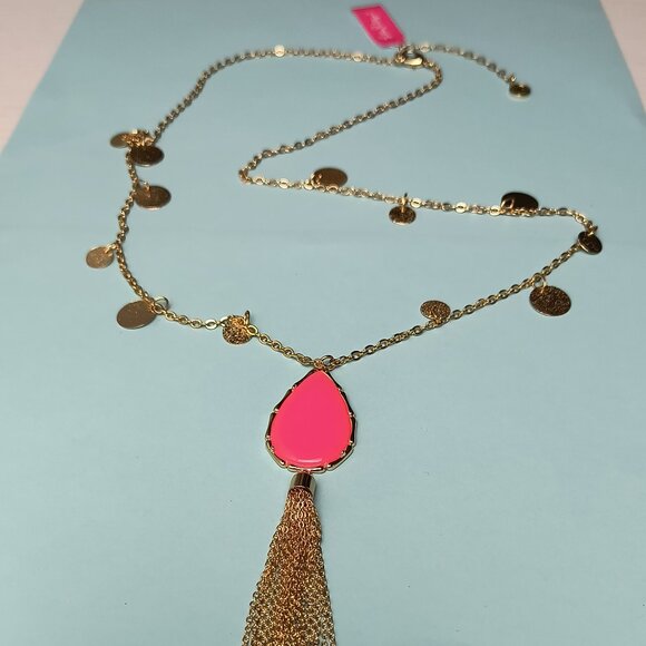 Lilly Pulitzer Moonlight Prosecco Necklace Disc Tassel On Gold Coins Statement - Picture 7 of 10